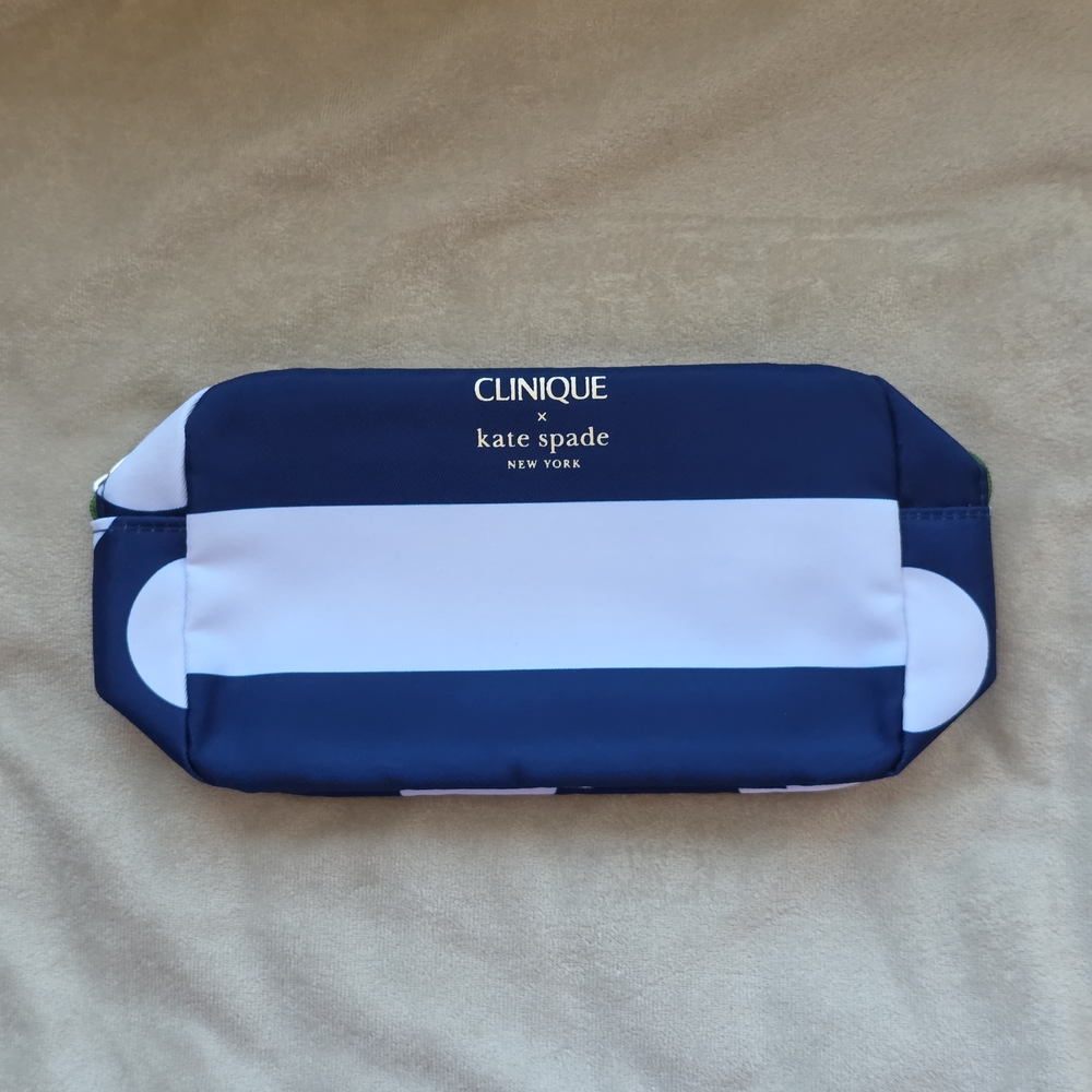 Clinique Blue and White Cosmetic Bag with Striped Design